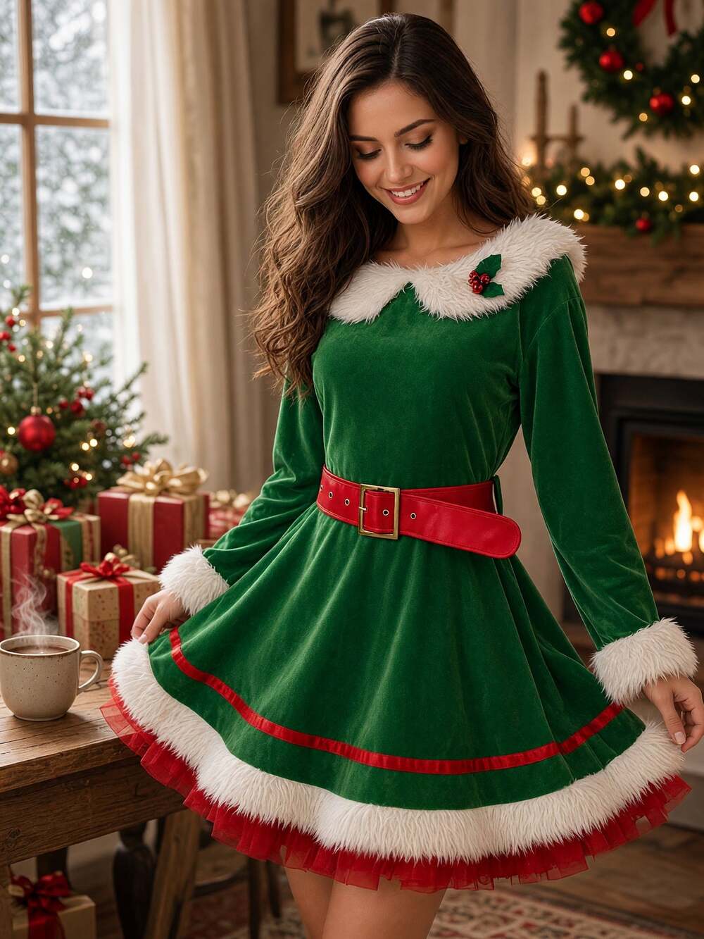 Costumes USA by Amscan Holiday Elf Costume Dress & Belt Set Womens Size M EUC